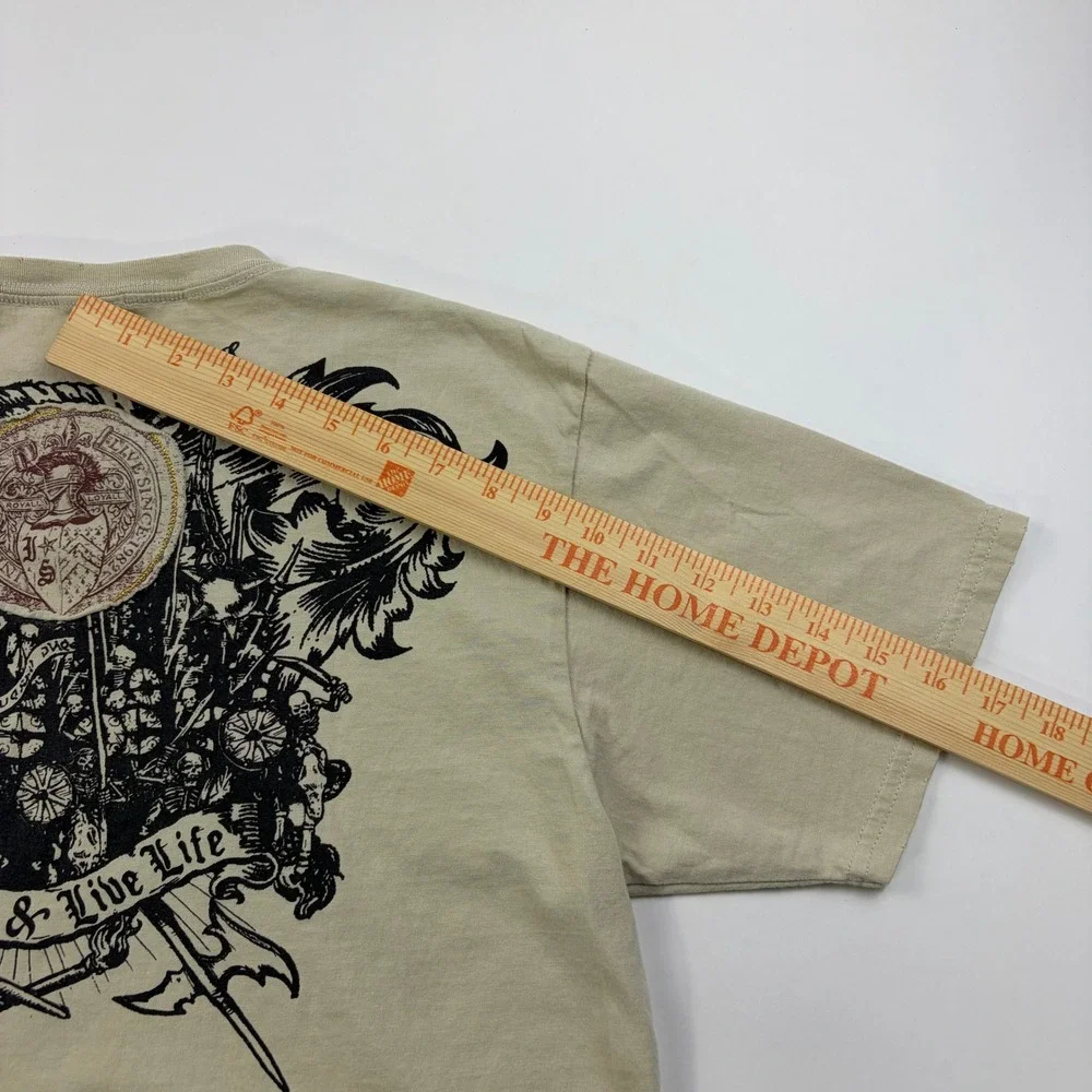 Y2K Indigo Star Graphic T-Shirt Mens Large Beige Face Death Live Life Tee